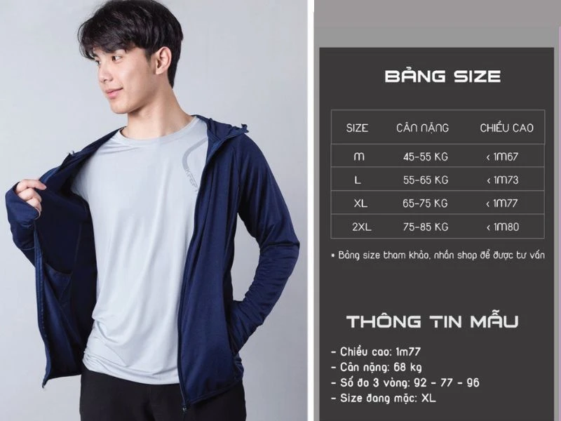 Bảng size áo chống nắng nam
